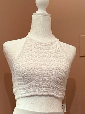 Cotton On White Knit Cropped Halter Top